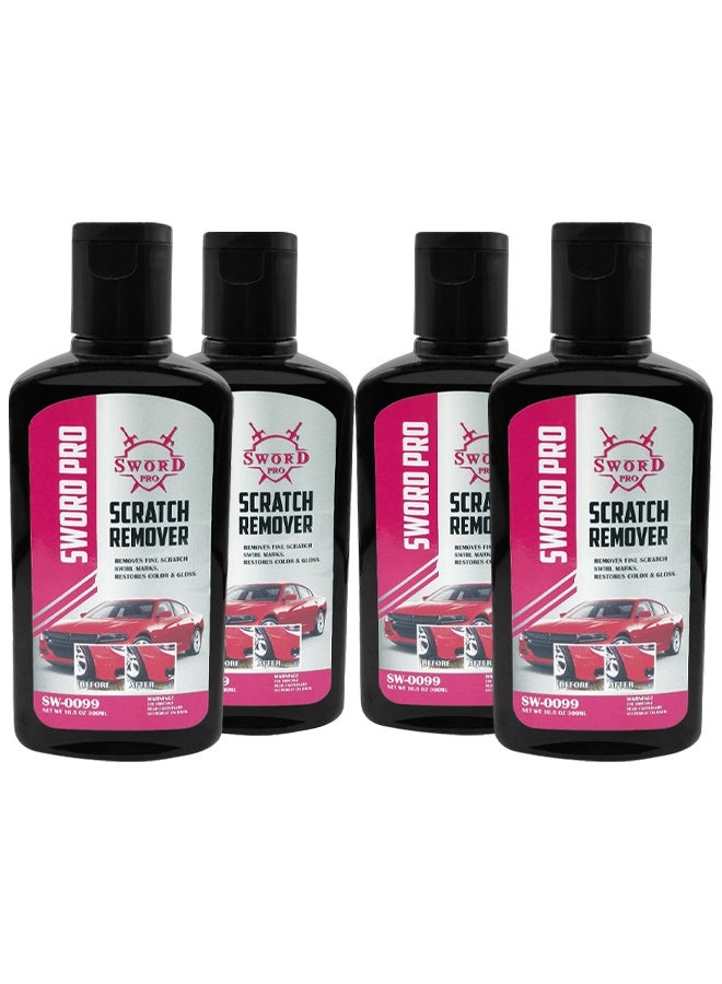 Sword Pro Scratch Remover for Cars (4 Pcs) - Professional Auto Paint Repair & Swirl Mark Remover Kit - Non-Abrasive Liquid Polish for Scuffs, Paint Transfer & Water Spots - Safe for All Painted Surfaces, Motorcycles & Trucks (300ml/Bottle) - Image 1